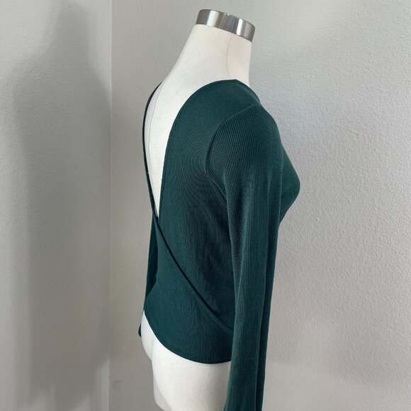 REVOLVE Lover+Friends Womens Small Green Ribbed Open Back Knit Top Bell Sleeve - Picture 3 of 13